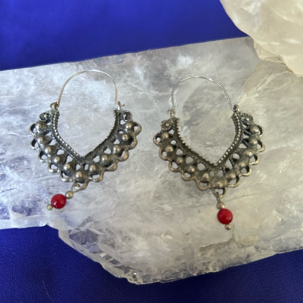 Elegant Silver and Red Earrings